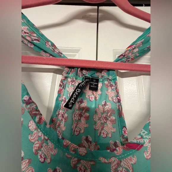 Floral Teal Sleeveless Sheer Tunic Top - Picture 2 of 3